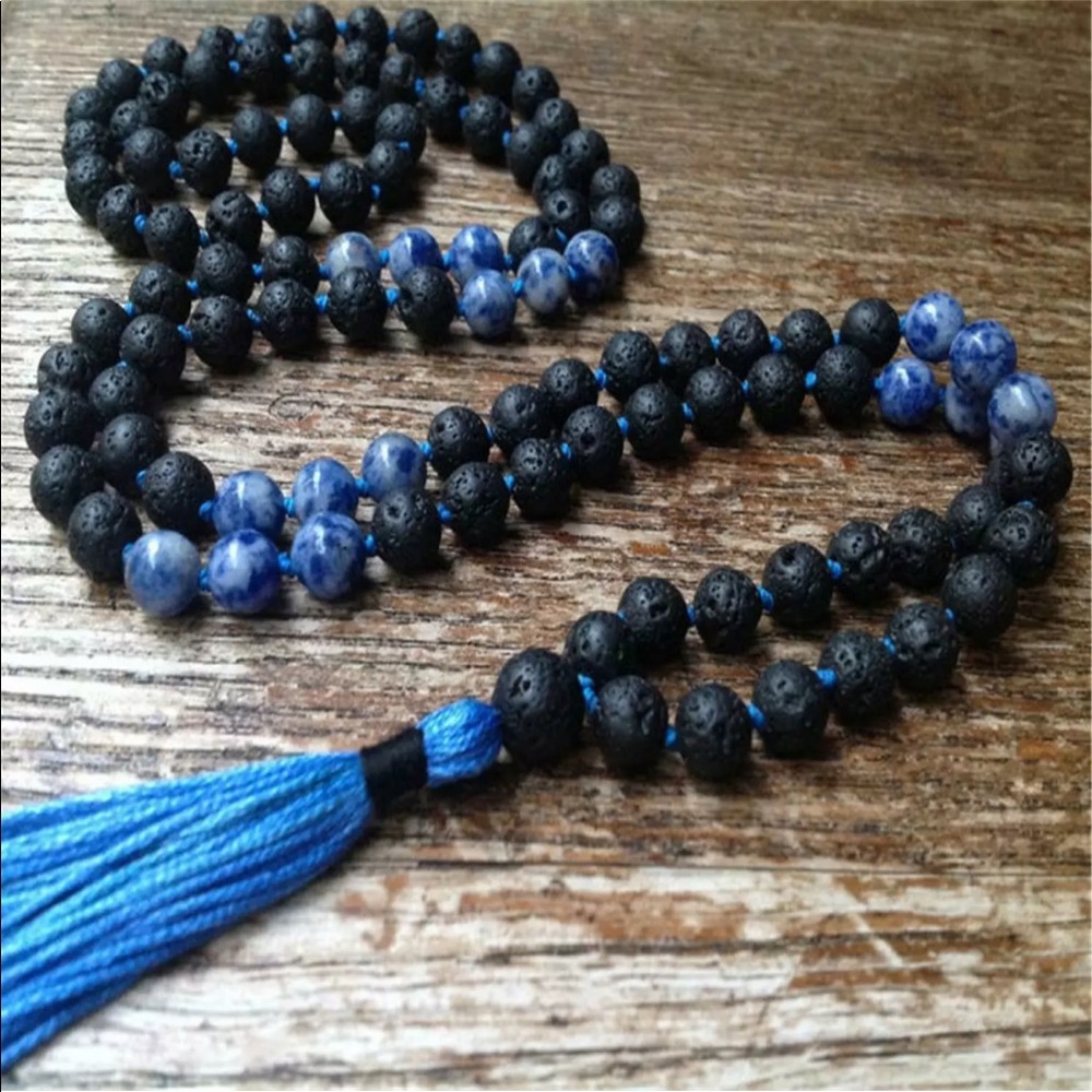 Blue Jasper and Lavastone Meditation Mala - Picture 5 of 5